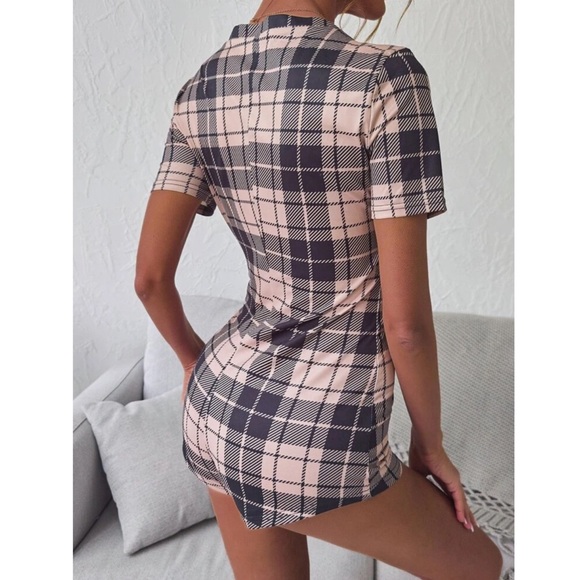 Plaid Button Sleep Romper - Picture 2 of 6